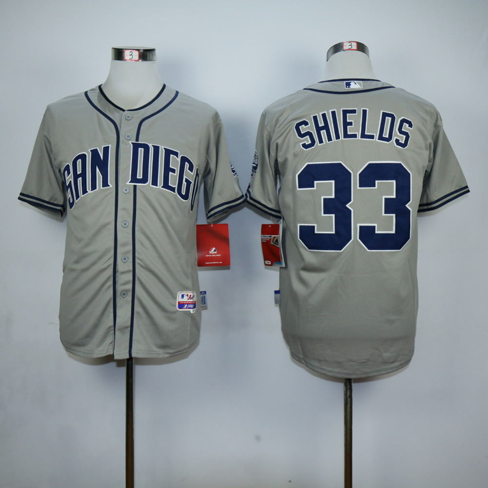 Men San Diego Padres #33 Shields Grey MLB Jerseys->san diego padres->MLB Jersey